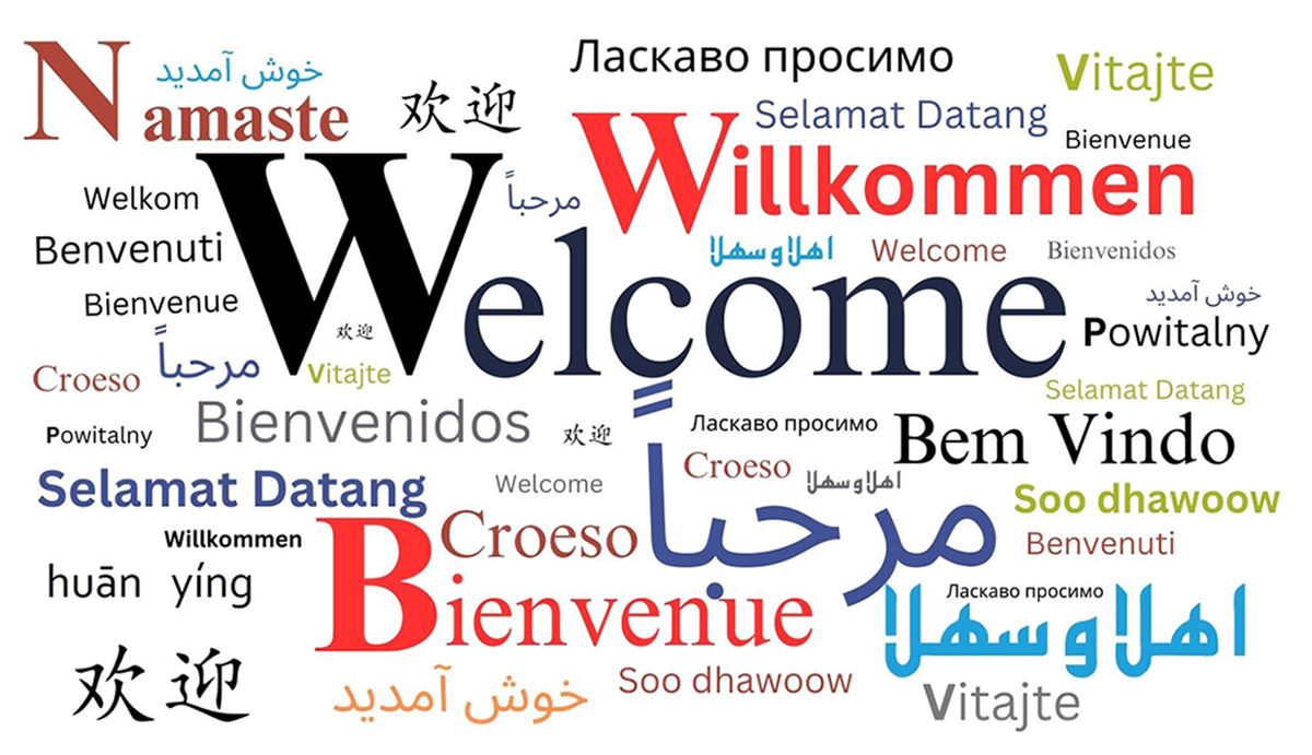 Visual showing the word 'welcome' in various different languages